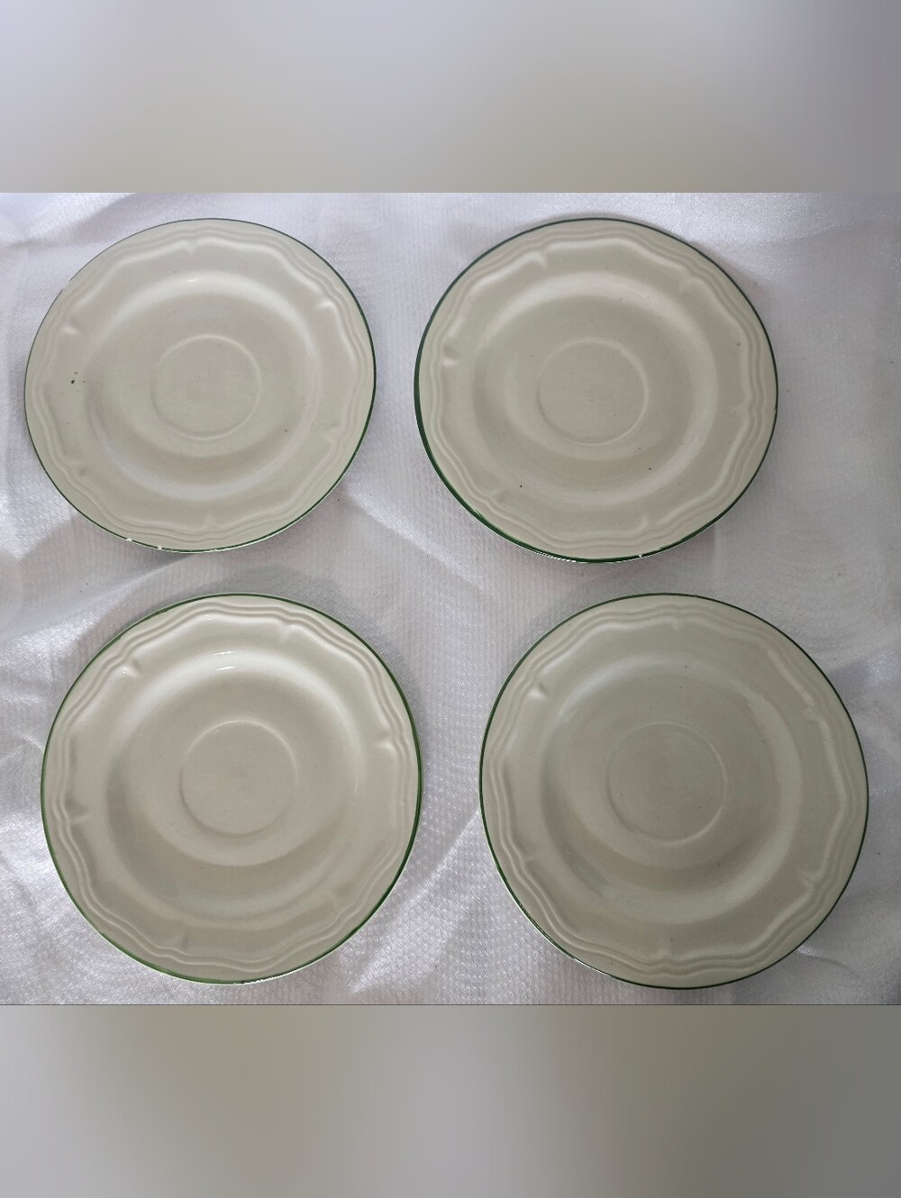 Classic White Ceramic Saucer with Green Rim Set Of 4